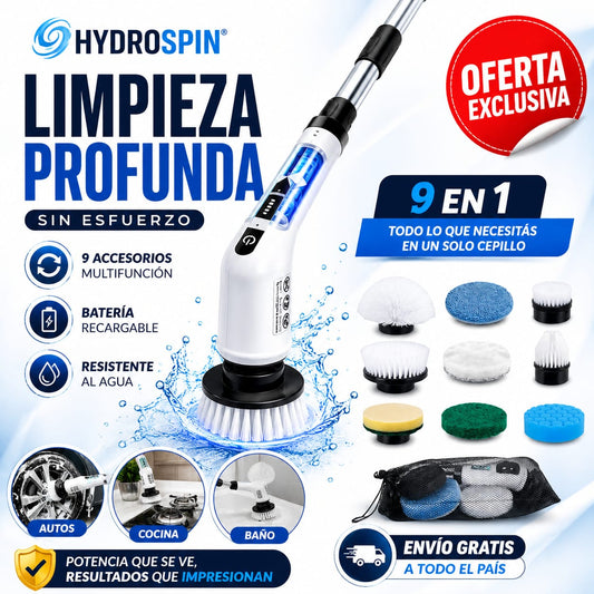 HydroSpin® Cepillo Eléctrico Giratorio 9 en 1 – Limpieza Profunda sin Esfuerzo para Baño, Cocina y Autos